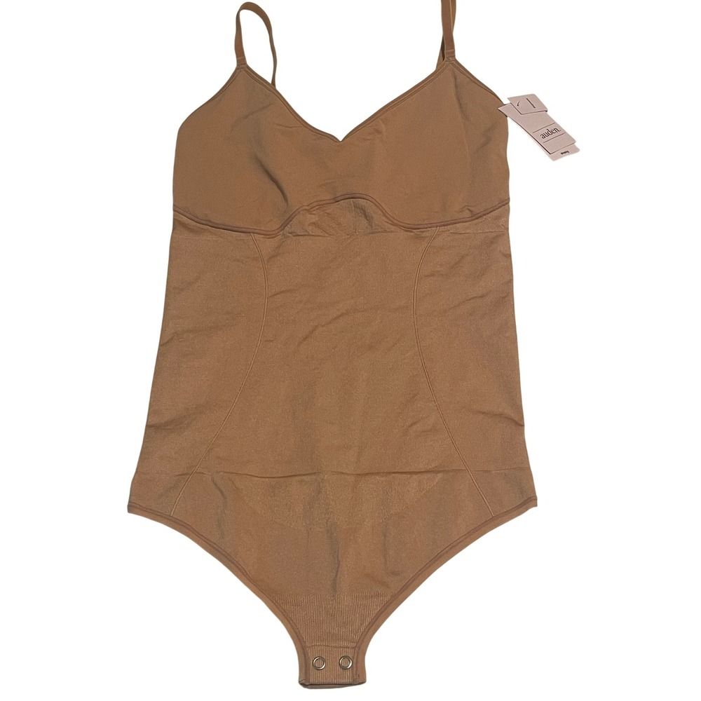 00589 - Auden Women NWT‎ Thong Bodysuit PearlTan Shaping Smoothing Camisole L
